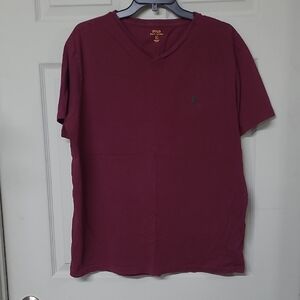 Polo Ralph Lauren Embroidered Rider V-neck T-shirt Merlot Size Large GUC
